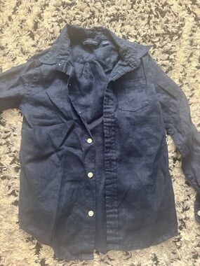 Janie and Jack Navy Linen-Blend Button Shirt